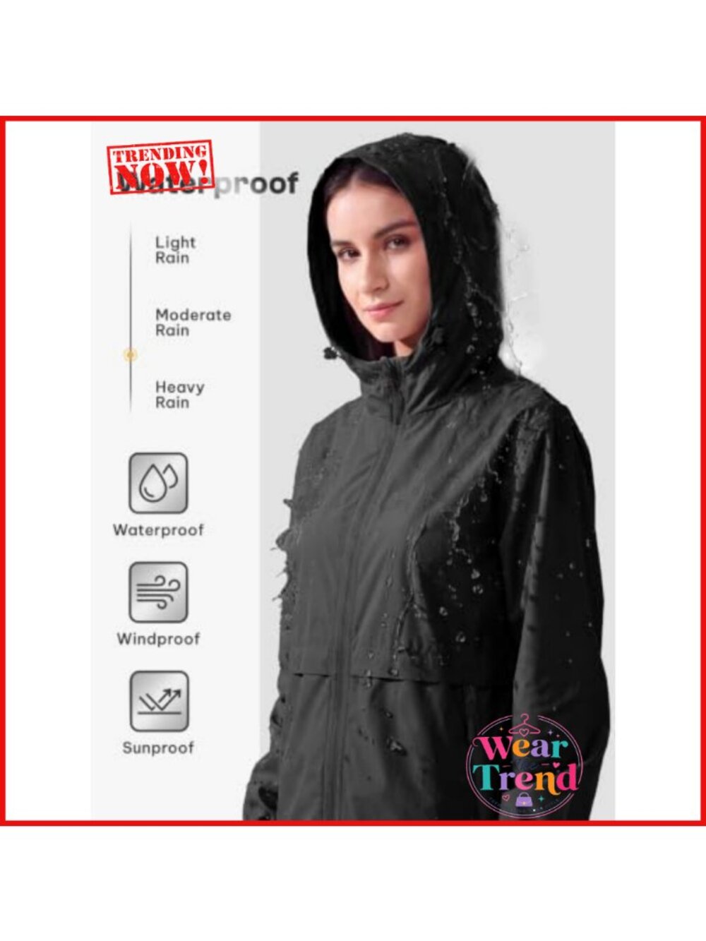 Lightweight Waterproof Packable Rain Jacket Hooded - Picture 3 of 6